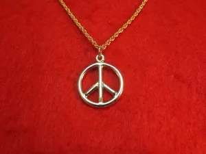 Authentic 14 KT GOLD PLATED PEACE SIGN OVER 1 INCH CHARM WITH 18" GOLD EP ROPE CHAIN-2748