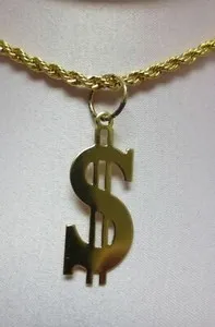 Authentic 20 INCH 14 KT GOLD PLATED 3 MM ROPE WITH A $ DOLLAR SIGN PENDANT NECKLACE
