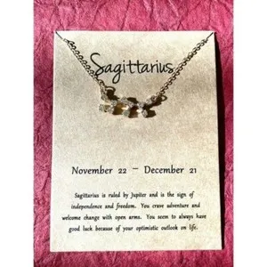 Authentic Sagittarius Zodiac Sign Gold Plated Necklace Constellation Cubic Zirconia