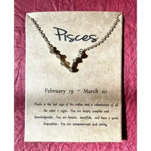 Authentic Pisces Zodiac Sign Gold Plated Necklace Constellation Cubic Zirconia