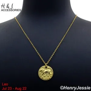 Authentic 16"+2"925 STERLING SILVER "LEO" ZODIAC SIGN GOLD PLATED PENDANT NECKLACE*AWN12