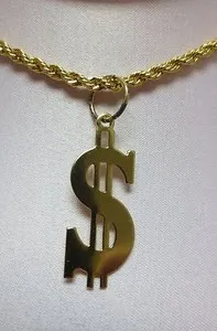 Authentic 24 INCH 14 KT GOLD PLATED 3 MM ROPE WITH A $ DOLLAR SIGN PENDANT NECKLACE