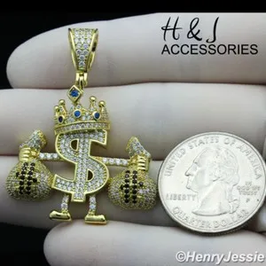 Authentic Sacred Crown of Abundance - Gold Plated Sterling Silver Icy CZ Money Bag Pendant