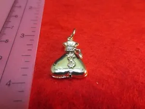 Authentic 14 KT GOLD PLATED MONEY BAG WITH $ DOLLAR SIGN ON IT CHARM PENDANT-a-138