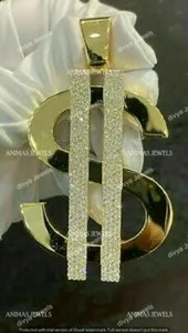 Authentic 14K Yellow Gold Plated 2.10 Ct Round Cut Moissanite Dollar Sign Men's Pendant
