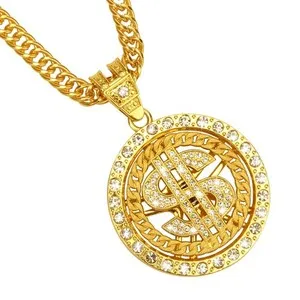 Authentic AHIER Halloween Rotatable Gold Necklace Chain with Dollar Sign, 18K Gold Plated