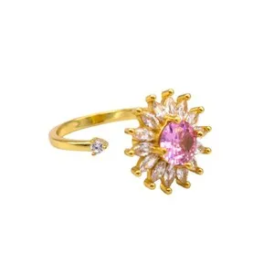 Authentic S925 Gold Plated Adjustable Sunflower Ring | Rotatable Zircon Flower Jewellery
