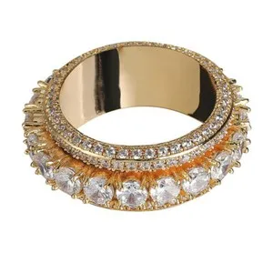 Authentic Hip Hop Rotatable Five Rows Zircons Ring Gold Plated Men's Finger Ring