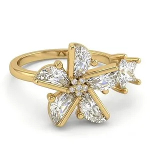 Authentic Gold Plated Rotatable Zircon Flower Star Spinner Ring Adjustable Fidget 1523