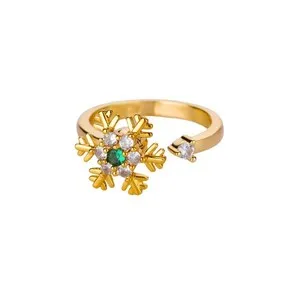 Authentic Anti Anxiety Rotatable Ring Luxury Diamond Inlaid 18K Gold Plated Flower Band