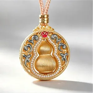 Authentic Solid Gold-Plated 999 Fine Silver Pendant - Rotatable Gourd Design Lucky Charm