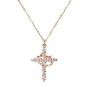 Authentic Trendy Crown Cross Necklace for Women Gold Plated Pendant with Cubic Zirconia