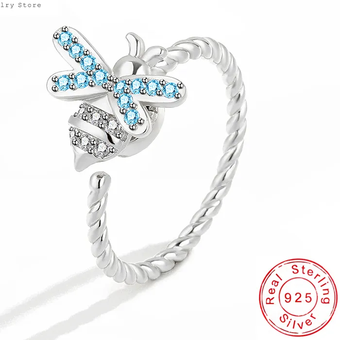 Authentic Honeybee's Grace: The Rotatable Blue Rhinestone Ring of Enchantment