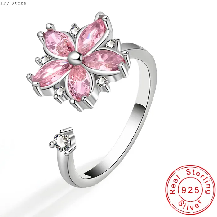 Authentic The Sakura Bloom of Fortune - A Rotatable 925 Sterling Silver Lucky Flower Ring