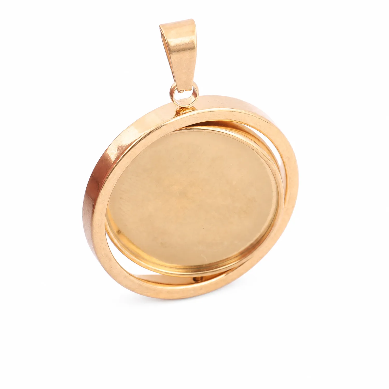 Authentic 5pcs Gold Plated Spinning Pendant Trays 20mm Rotating Cabochon Bezel Settings For Diy Necklace Jewelry Making