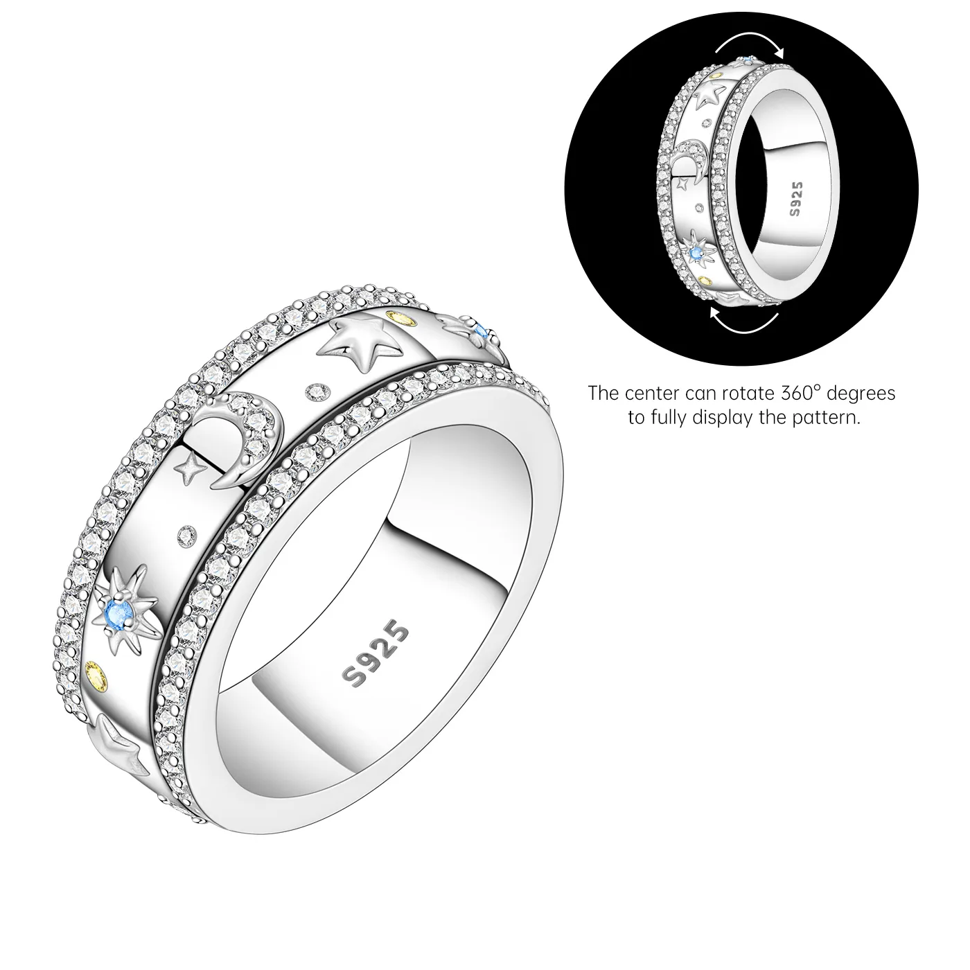 Authentic Mystic Starry Night: The Enchanted Rotating Moon and Star Ring