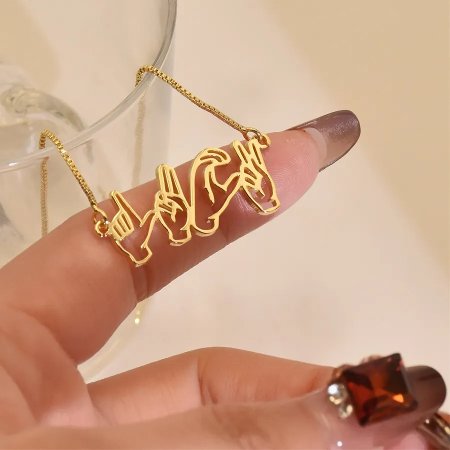 Authentic Custom Sign Language Necklace Personalized Name Jewelry ASL FingerSpelling Necklaces Birthday Christmas