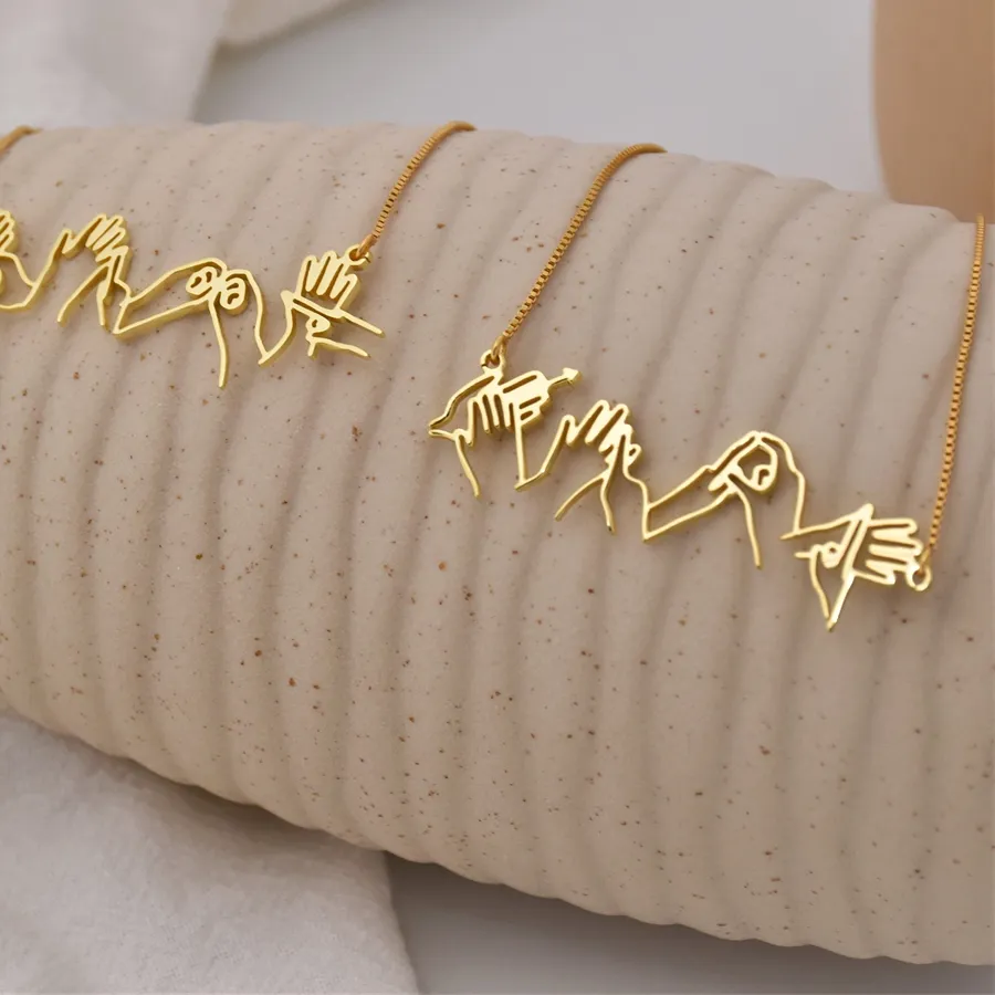 Authentic Sign Language Necklace Custom Jewelry Personalized BSL Name Necklace Women Best Friend for Mother Choker