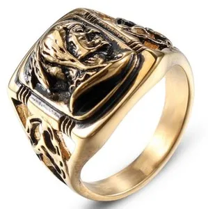 Authentic Gold Plated Avatar Head Portrait Engraved Men's Craft Ring M98