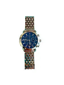 Authentic Michele Sidney 18k Gold Plated Blue Diamond Dial Chrono Watch MW30A00A9135