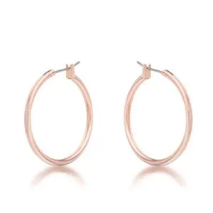 Authentic Rose Gold Plated 30mm Round Latchback Tube Hoop Earrings for Women