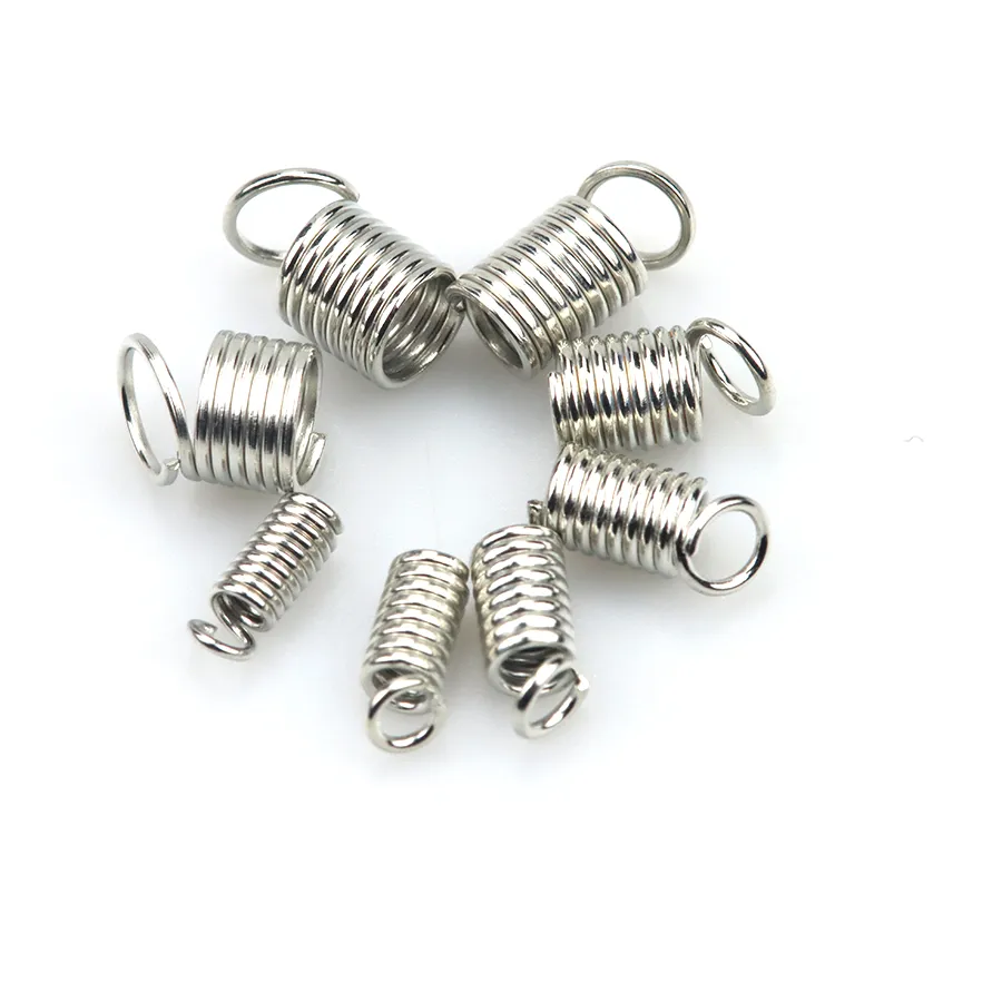 Authentic 50Pcs/Lot Metal Ring Spring Crimping Buckle Leather Cord Spring Both Ends Retainer DIY For Jewelry Making