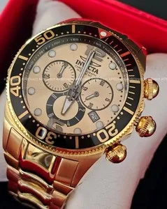 Authentic Invicta Lupah - Swiss 5040.D Chronograph GOLD Plated Case & Bracelet mens watch