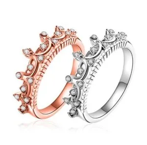Authentic M-inlay Cubic Zirconia Royal Crown Silver/Rose Gold Engagement Band Ring RS52