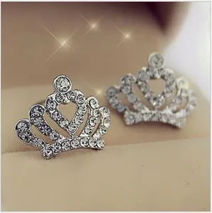 Authentic Super Sparkling Hollow-out Silver/Gold Royal "Crown" CZ Stud Earring