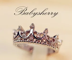 Authentic Silver Royal Crown White Gold Plated Pave Cubic Zirconia Band Ring RS52