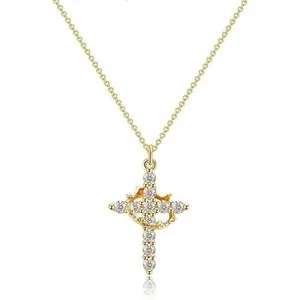 Authentic 14k Gold Plated Cross Necklace for Women Zircon Crown Cross Pendant Necklaces