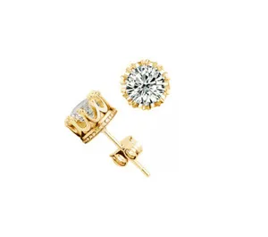 Authentic Royal Crown Silver 14k Gold Plated 2 Cts Cubic Zirconia Stud Earring