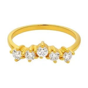 Authentic 18K Gold Plated Crown Five-Stone Ring – Dainty Gemstone Stacking Band TGR1059