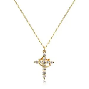 Authentic Upgraded Crown Cross Necklace for Women,14K Gold Plated & Silver Plated Crown