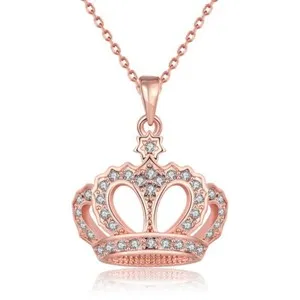 Authentic Rose Gold Plated Necklace Pendant Crown Zirconia 20 Inches 1MM Lobster B115