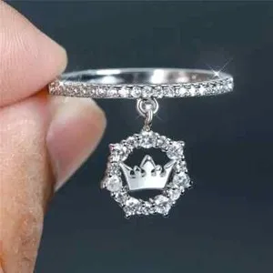 Authentic 18K Gold Plated Ring Crown Decor Inlaid Zircon Women Jewelry