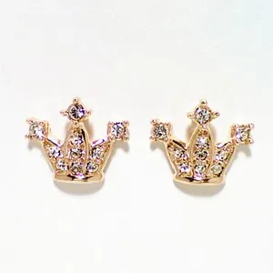 Authentic Jewelry - 18K Rose Gold Plated Crown Stud Earrings (FE014)
