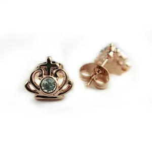 Authentic Jewelry - 18k Rose Gold Plated Crown Stud Earrings (FE413)