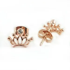 Authentic Jewelry - 18k Rose Gold Plated Crown Stud Earrings (FE358)