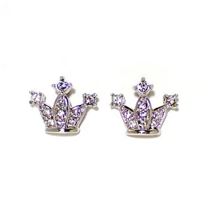 Authentic Jewelry - 18K White Gold Plated Crown Stud Earrings (FE030)