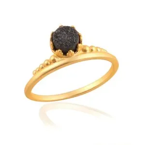 Authentic Mystical Black Sugar Druzy Crown Ring: Sacred Adornment of Divine Protection