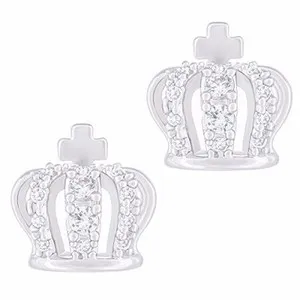 Authentic Orrous & Co 18K White Gold Plated Cubic Zirconia Crown Stud Earrings, One Size