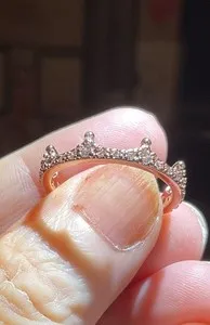 Authentic Pink Princess Crown Tiara Band Ring Rose Gold Plated CZ Stackable Wedding Size 8