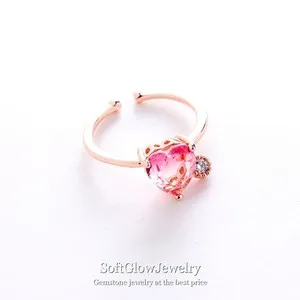 Authentic Pink Heart CZ Rose Gold Plated Adjustable Ring Crown Design