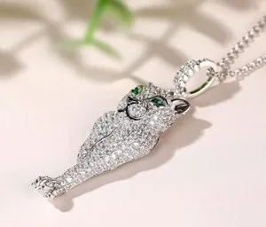 Authentic The Prowling Panther: 14k White Gold and Lab-Created Diamond Leopard Amulet