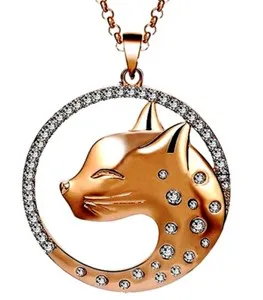 Authentic Gold Plated Gorgeous Cat Leopard Panther Pendant Necklace with CZ on 28" Chain