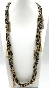 Authentic Belle Noel Kim Kardashian 14K gold plated 30in. necklace w/leopard suede