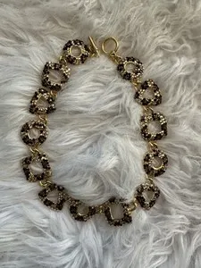 Authentic Ventage Austrian Crystal Necklace Yellow Gold Plated with Leopard Print Design.