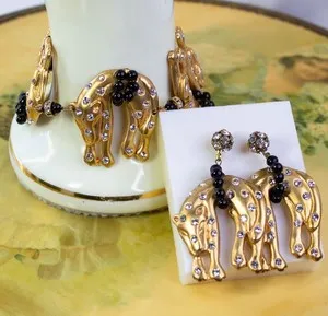 Authentic The Golden Feline Gaze: Vintage Leopard Bracelet and Earrings Set
