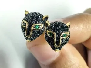 Authentic Gilded Shadows: The Black Panther CZ Onyx Stud Earrings